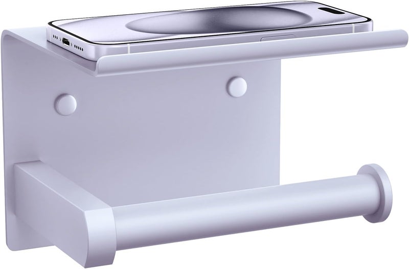 Tindbea Toilet Paper Holder with Shelf Adhesive or Screw Wall Mounted Toilet Paper Roll Dispenser Storage, Stainless Steel Bathroom Shelf Holder Accessories (Lavender Purple) - Image 1